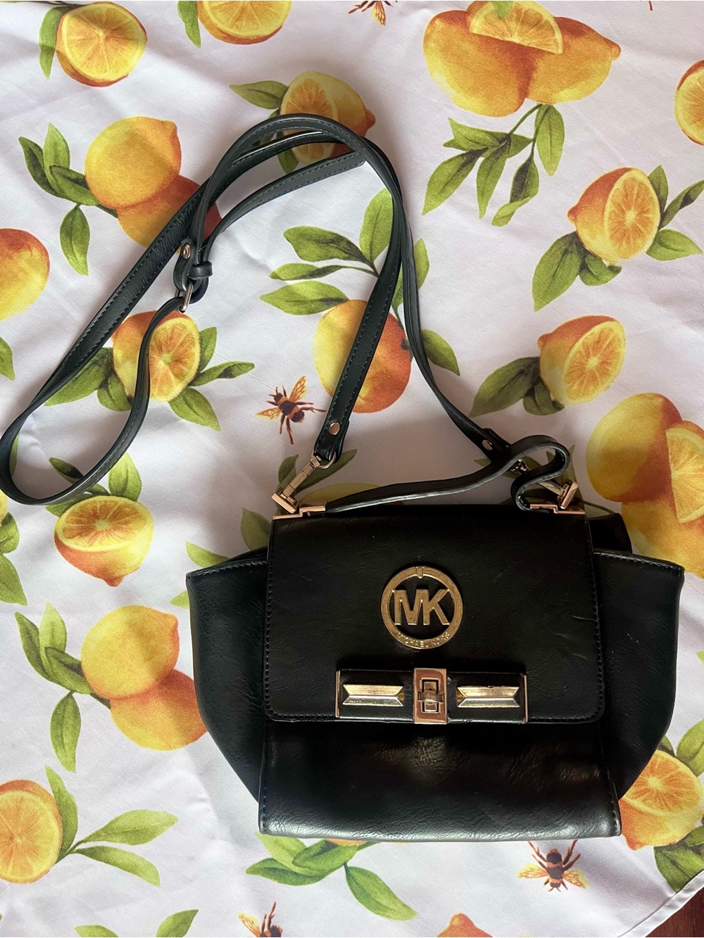 Michael Kors Small Black Leather Crossbody Bag with Gold Hardware